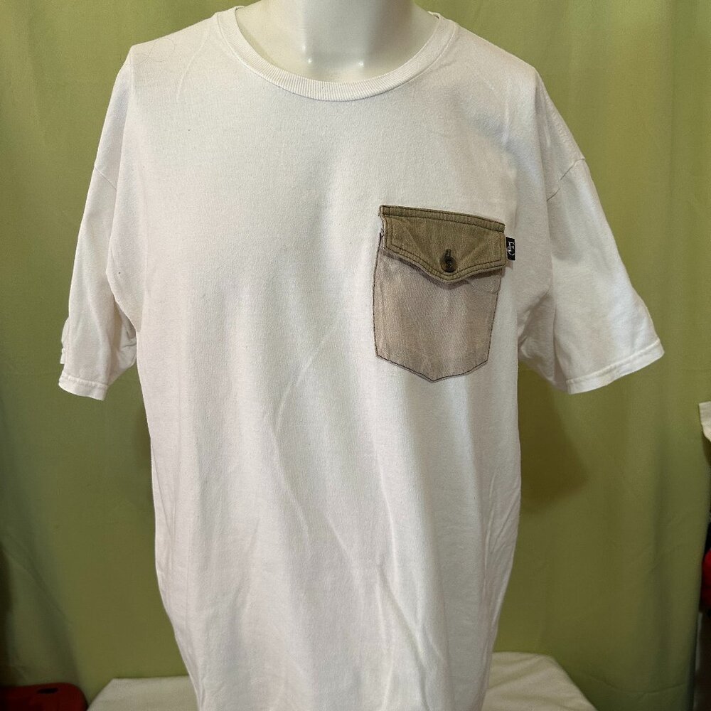 Flying Coffin Men's White Pocket Tee T Shirt Size Large
